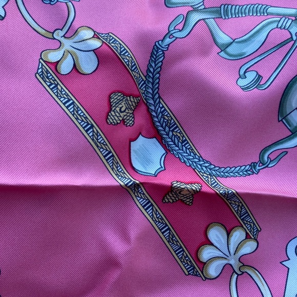 🩷Pink Hermes silk Carre 90cm large twill scarf mors & gourmettes - Picture 3 of 4